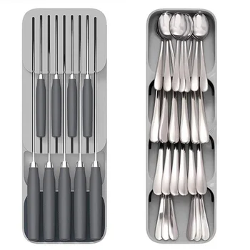 

Kitchen Cutlery Storage Box Plastic Knife Block Holder Drawer Knives Fork Spoons Storage Rack Knife Stand Cabinet Tray Organizer
