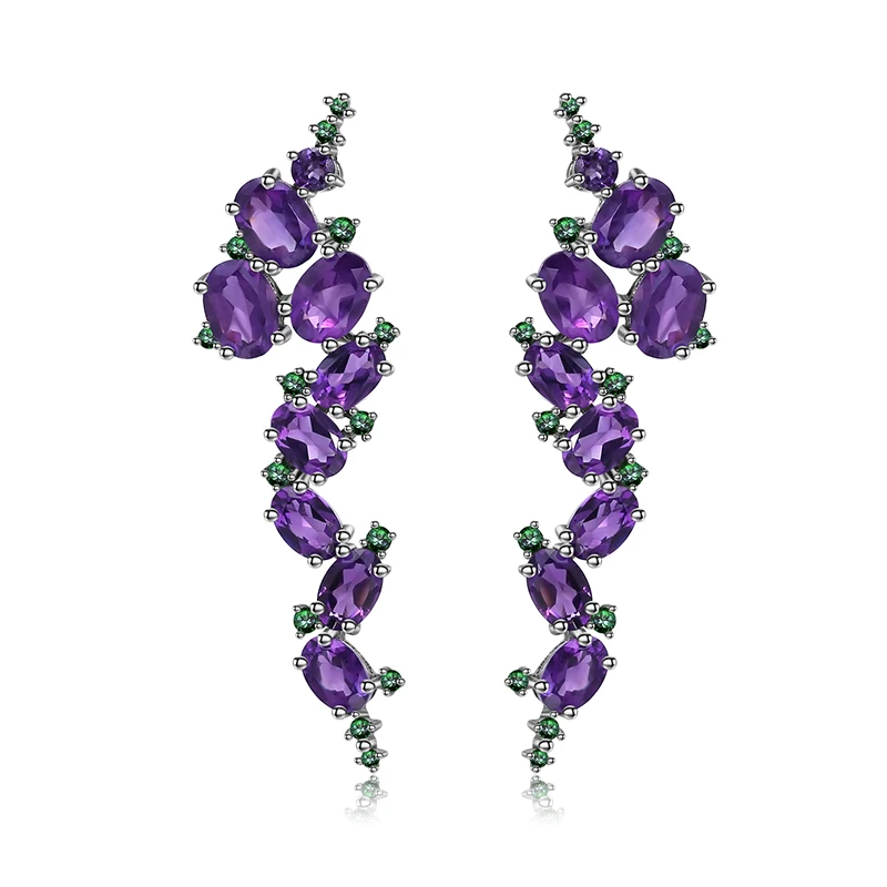 Балетные серьги GEM'S, 9.78Ct, натуральный аметист, фиолетовый драгоценный камень, серьги из чистого 925 пробы, серебряные, романтические клипсы, серьги для женщин, свадебные