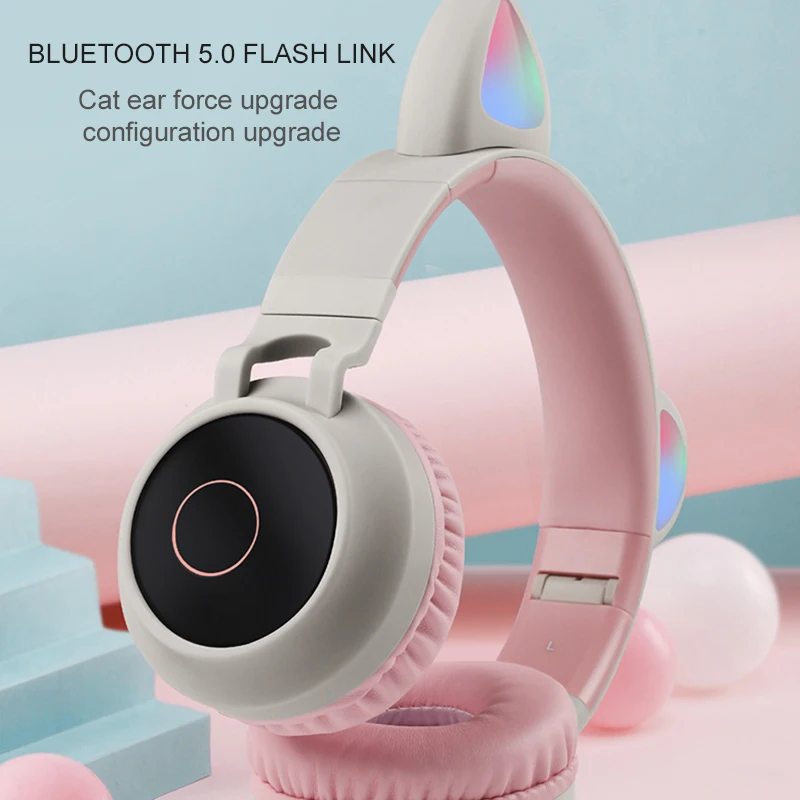 Kids Bluetooth 5 0 Headphones LED light Cat Ears Headset Wireless Earphone HIFI Stereo Bass headphone E18