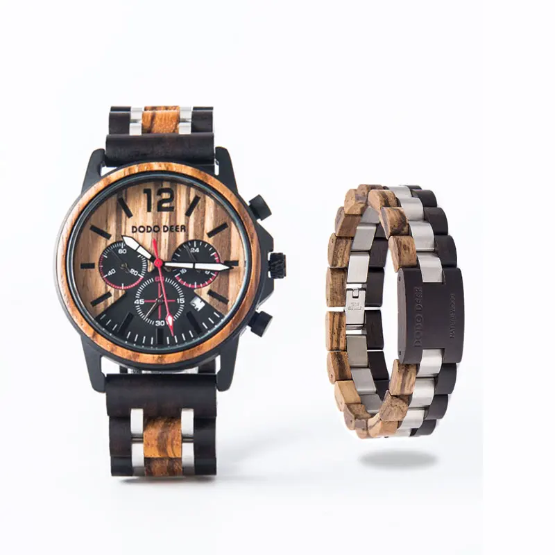 

DODO DEER Men's Retro Stainless Steel Wooden Watch Bracelet Custom Engraved Watch Unique Male Jewelry Watch Bracelet C15-2 S01-2