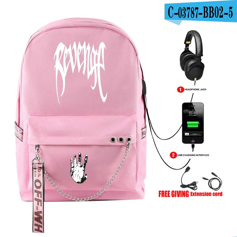 pink Раппер XXXTentacion Холщовая Сумка с принтом с usb зарядным портом веселый рюкзак в стиле хип-хоп для подростков школьный стиль крутые холщовые рюкзаки - Цвет: pink