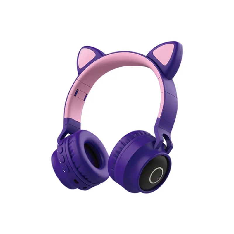 Светодиодный Bluetooth наушники с кошачьими ушками для девочек, детские наушники с Bluetooth 5,0, мигающие 3 светящиеся стерео наушники с микрофоном и оригинальной коробкой - Цвет: purple