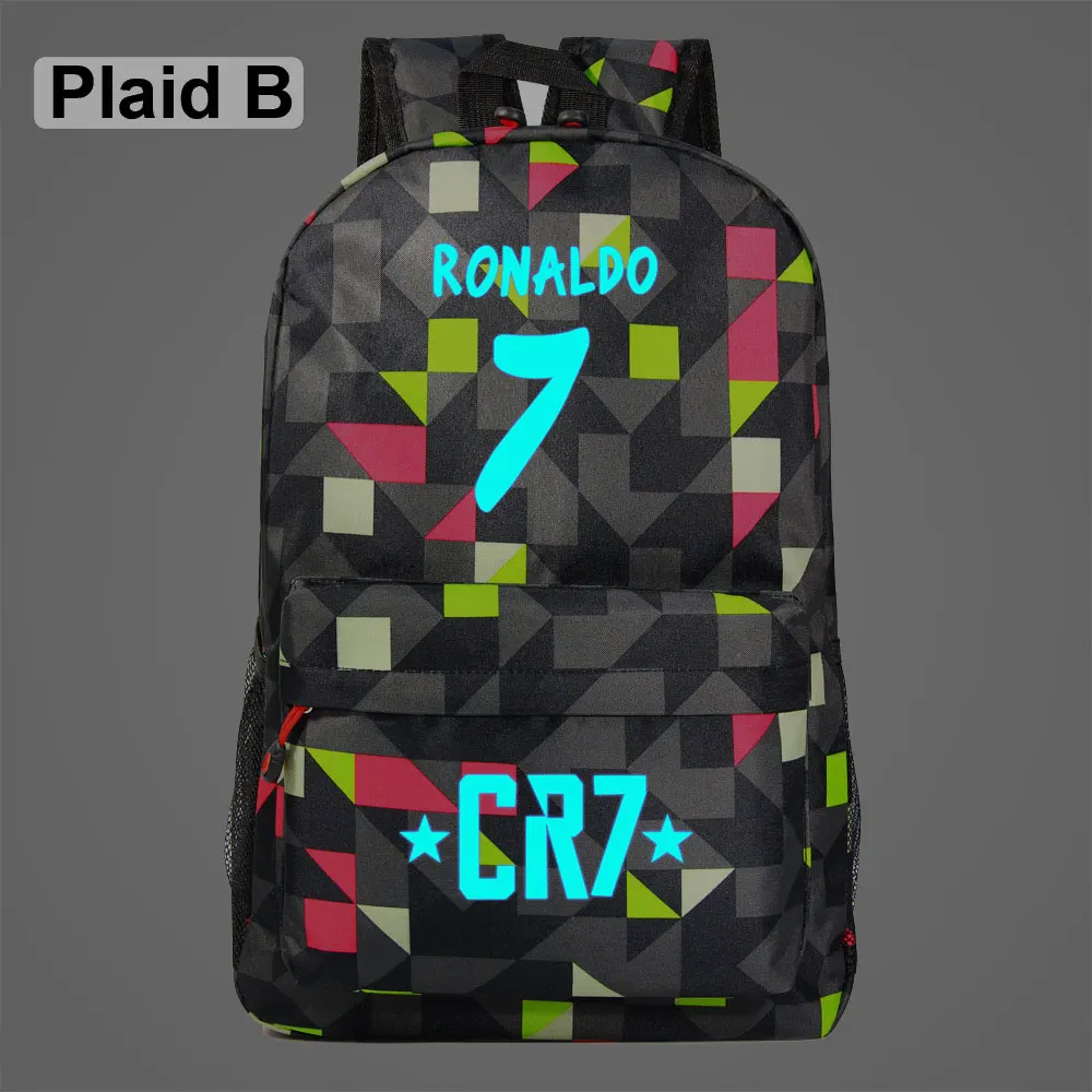 Светящиеся Спортивные Футбольные Звезды Роналду 7 цифр галактика клетчатая детская школьная сумка подростковые школьные сумки женские и мужские рюкзаки - Цвет: AL31-12