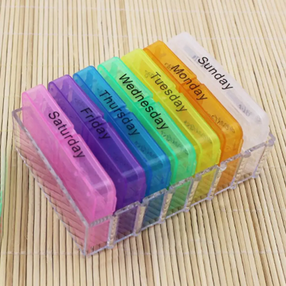 Weekly 7 Days Pill Box 28 Compartments Pill Organizer Plastic Medicine Storage Dispenser Cutter Drug Cases for Home Travel