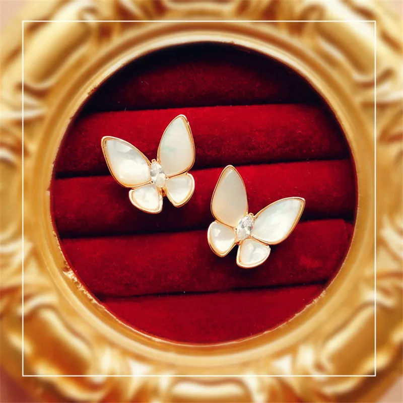 

Stud Earrings For Women 925 SIlver Needles Natural Shell Butterfly Ear Studs Advanced Sense Simple Fritillaria Fine Jewelry
