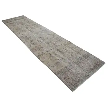 

91x347 Cm Beige Handmade Overdyed Runner Rug-3x11 Ft