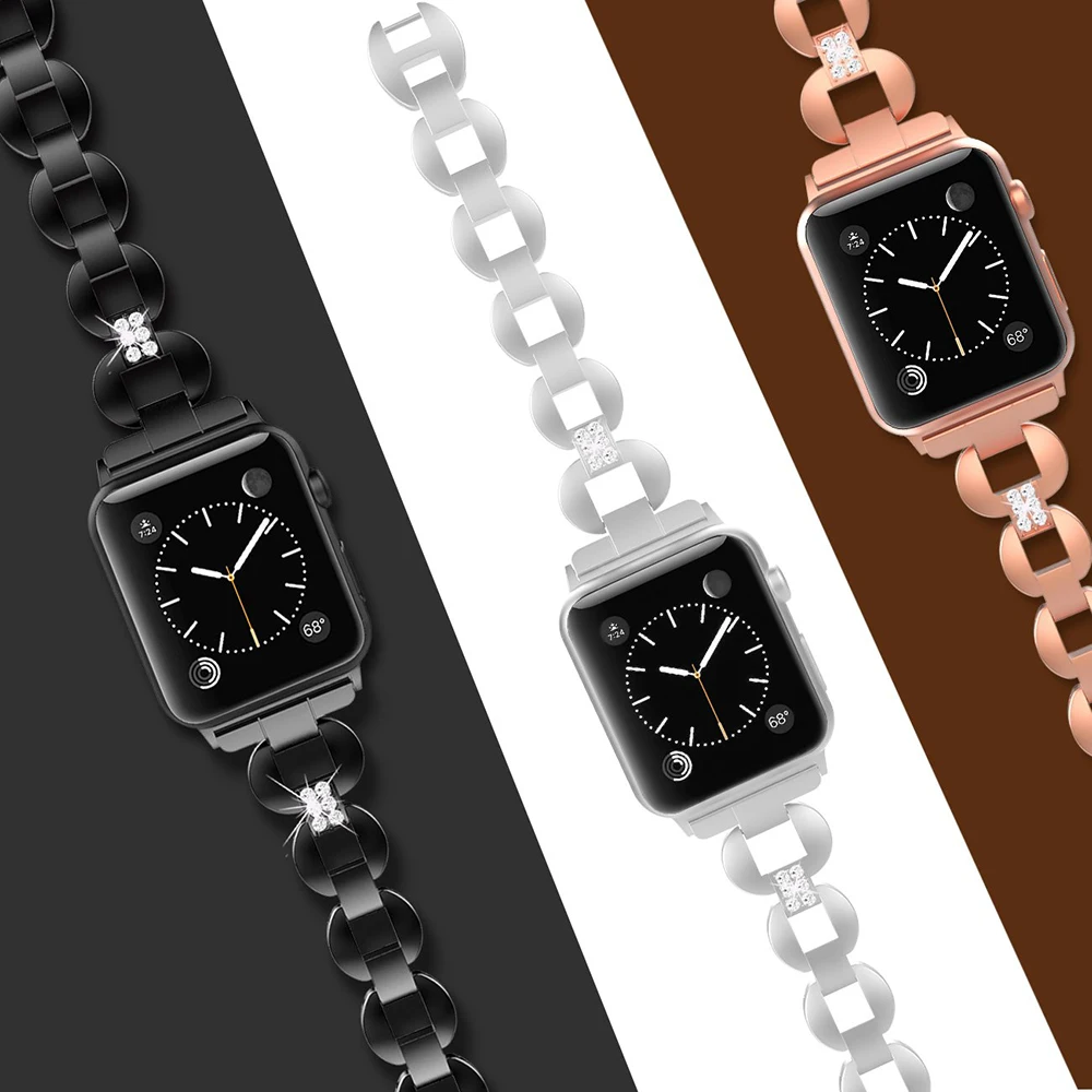 Роскошный металлический ремешок из нержавеющей стали для Apple Watch Band 38 мм 42 мм 40 мм 44 мм ремешок с драгоценными камнями для Iwatch 5 4 3 2 1 Аксессуары