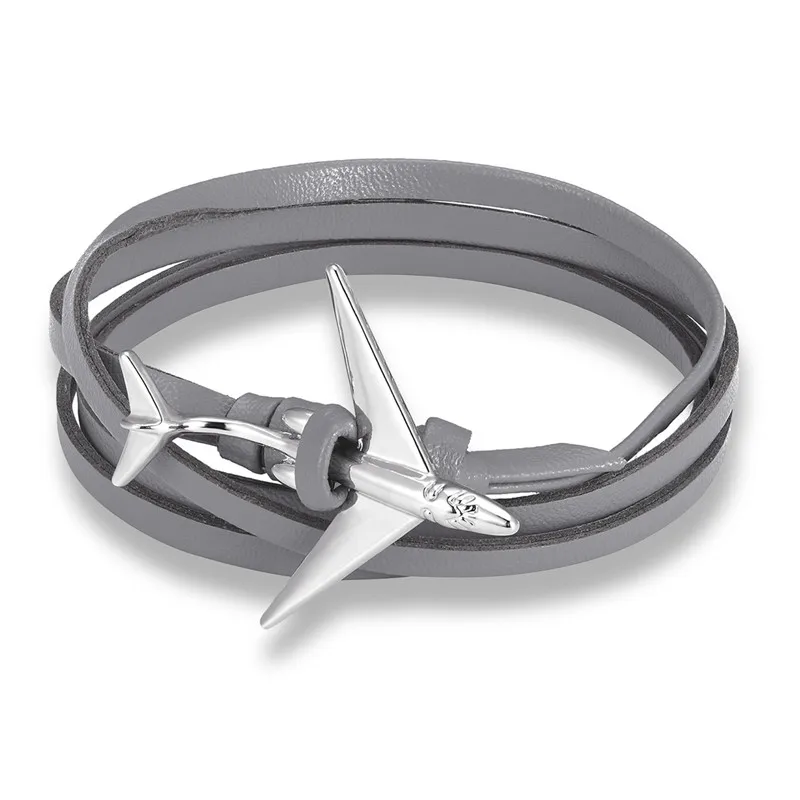 MKENDN, новинка, браслет с якорем, с подвеской, многослойный веревочный кожаный браслет для мужчин и женщин, в морском стиле, с металлическими спортивными крючками - Окраска металла: Silver Gray