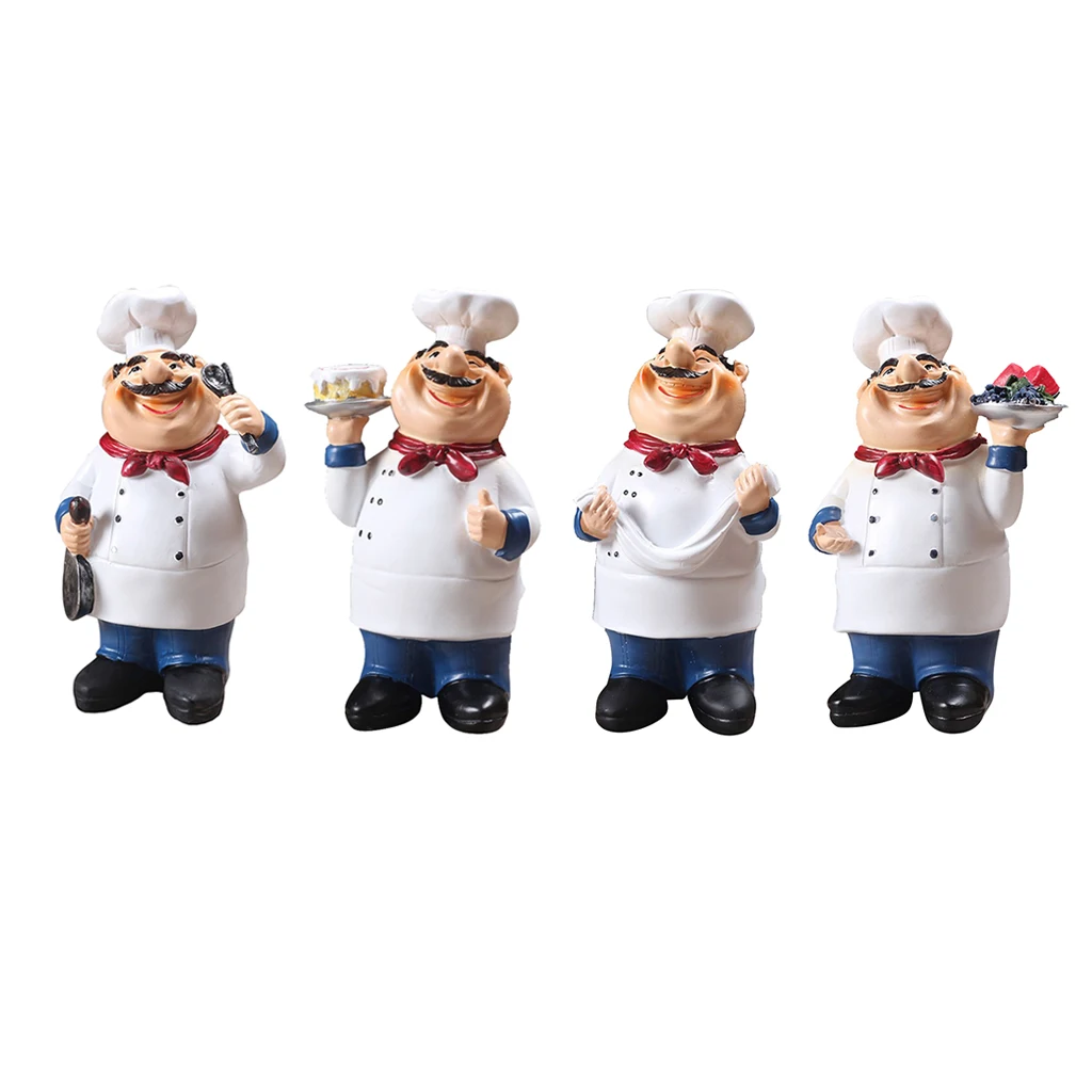 4Pcs Chef Adornment,Kitchen Resin Ornaments,Chef Statue Sculpture for Collectible Figurine