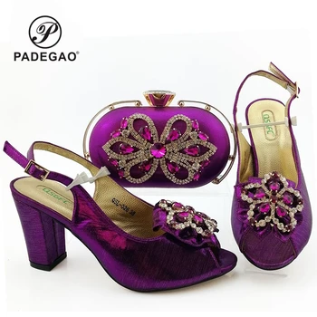 

Latest 2020 Nigerian Design Lady Shoes and Bag Set Pointed Toe African Royal Paty Matching Shoes and Bag in Purple Color