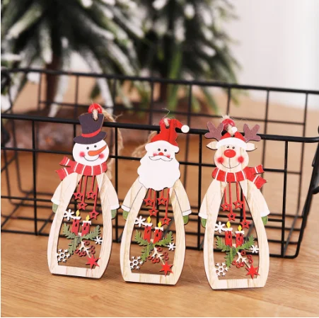 

Wooden snowflake candle hollow santa claus christmas tree decorations Wine bottle shape Xmas christmas pendant happy new year