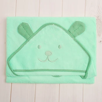 

Terry corner with a hood and embroidery, light green color, size 90x90 cm