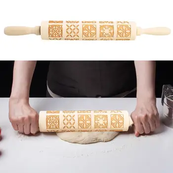 

Christmas Embossing Rolling Pin Baking Cookies Noodle Biscuit Fondant Cake Dough Engraved Roller Reindeer Snowflake