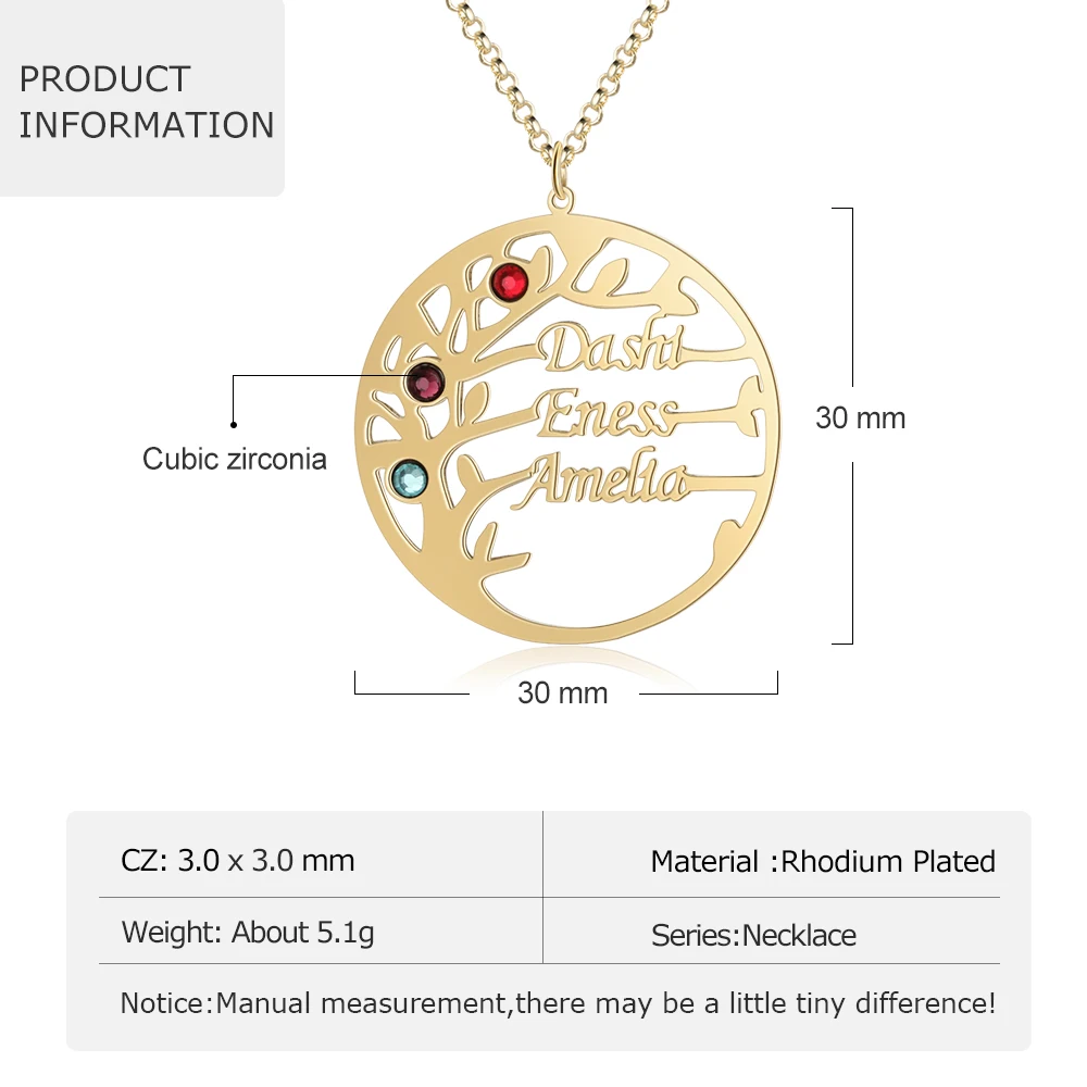 Персонализированные каменные именные таблички ожерелье семья Древо жизни с 3 именами кулон старинные ювелирные изделия
