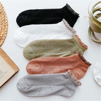 

Women's Socks Boat Mesh Woman Socks Female Summer Women lace Ankle Socks Short White Gray Black Chaussette Sokken