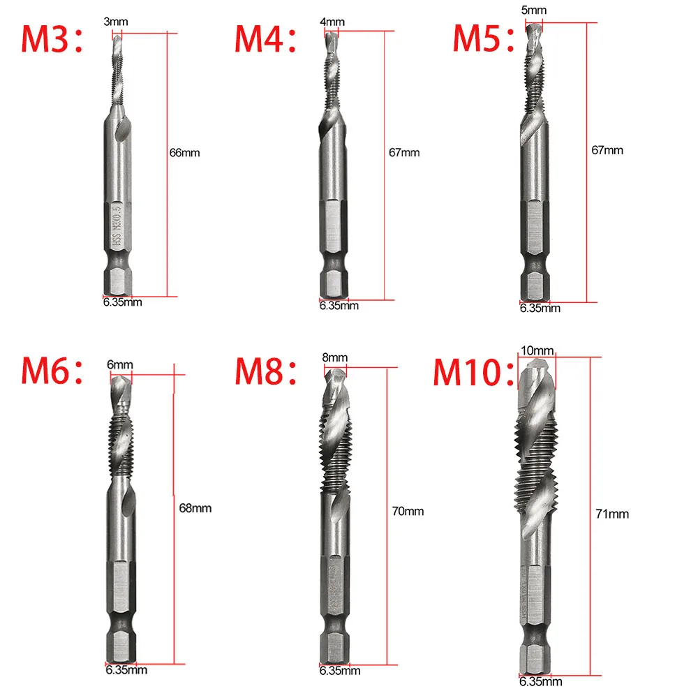 Thread M3 M4 M5 M6 M8 M10 Screw Tap Drill Bits HSS Taps Countersink Deburr Metric High Speed Steel 1/4 IN Quick Change Hex Shank