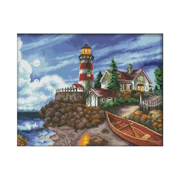 

Cross Stitch Stamped Kits Cross-Stitching Accurate Pre-Printed Pattern for Adults- the Seaside Lighthouse 11CT 27inchX 22inch, f