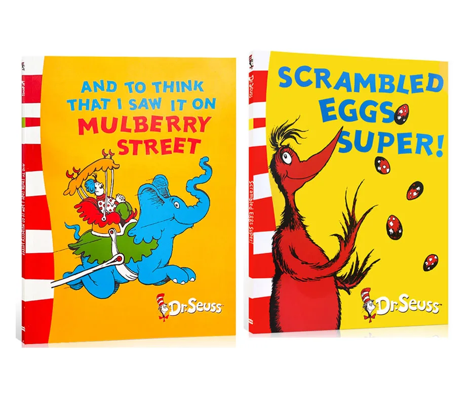 Dr.Seuss-libros de cuentos en inglés para niños, Set de 2 libros de huevos removidos SUPER/y pensar que lo vi en la Calle MULBERRY