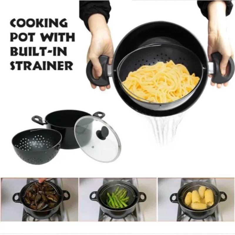 Многофункциональная кастрюля два в одном для приготовления пищи, фильтр для воды, антипригарная многогранная Кастрюля со встроенной крышкой фильтра с простой блокировкой