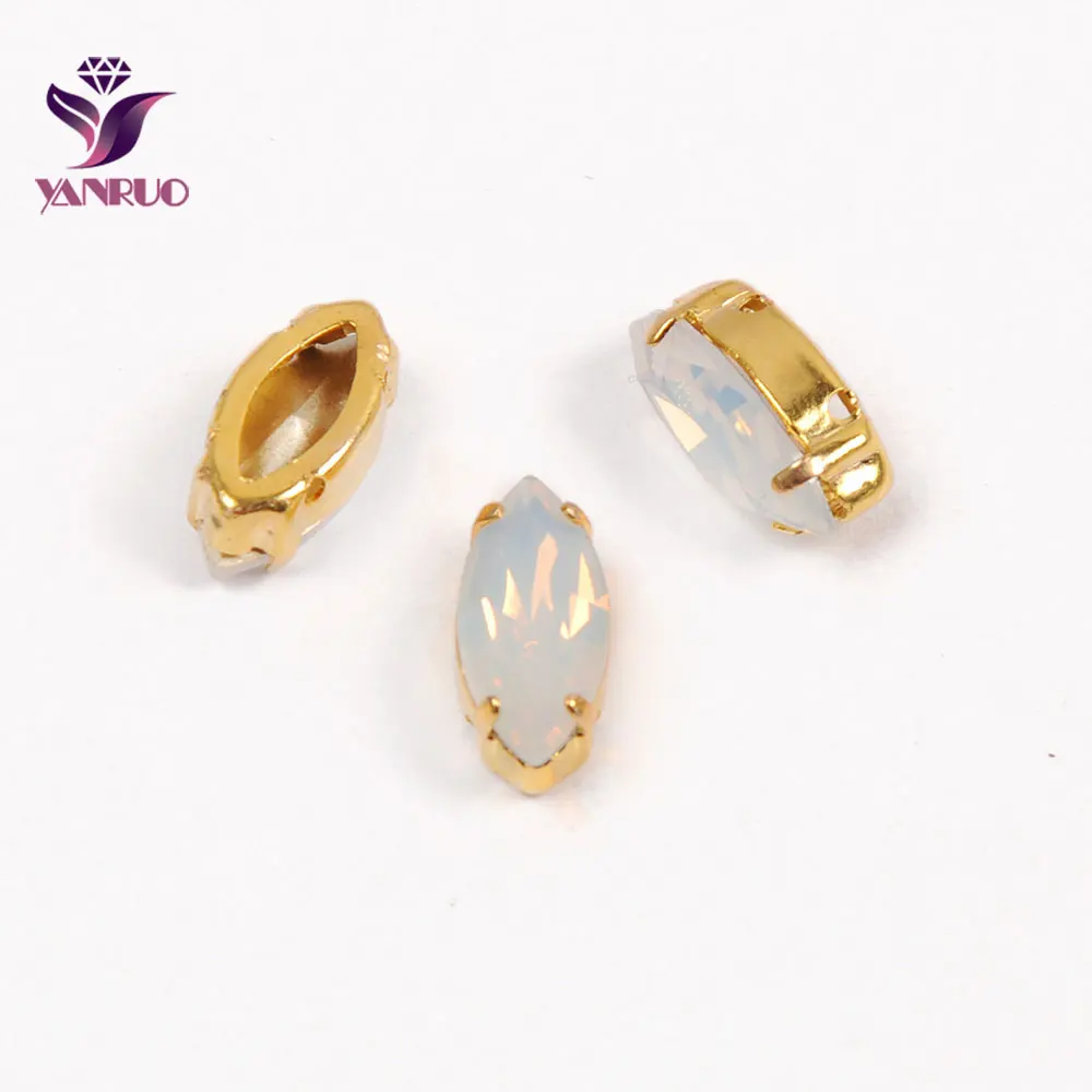 YANRUO, 4200, конский глаз, Необычные камни, золотой коготь, установка, основание, пьедестал, стекло для рукоделия, ювелирное изделие, швейные бусины, алмаз - Цвет: White Opal
