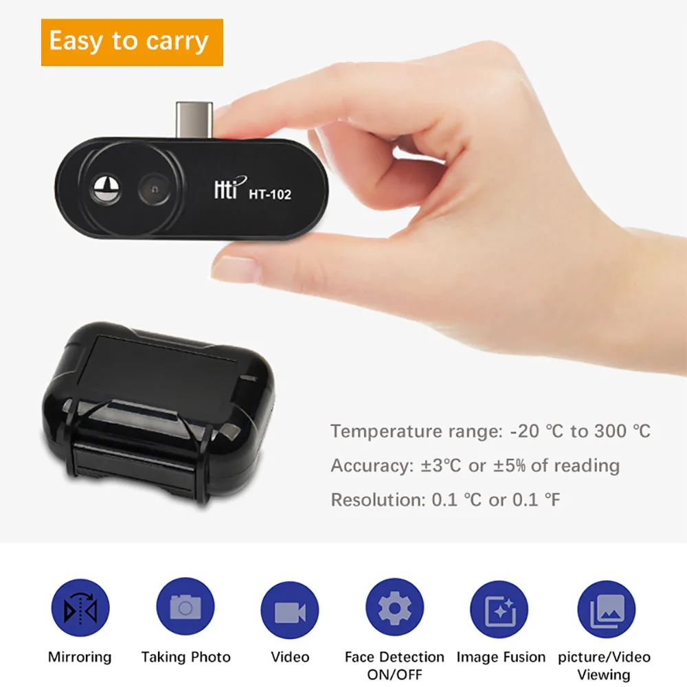 Hti HT-102 Mobile Phone External Probe IR Infrared Thermal Imaging Camera For Android Phone OTG Function With Adapter Type C New