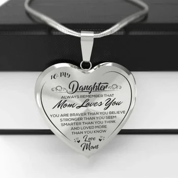 

High Quality To My Daughter Love Mom Heart Necklace Gold Silver Color Inspirational Letter Pendant Necklaces Choker Jewelry Gift