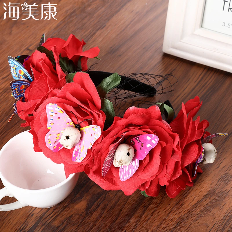 

Haimeikang Halloween Hair Accessory Floral Fall Day of The Dead Flower Crown Festival Headband Rose Mexican Floral Headpiece