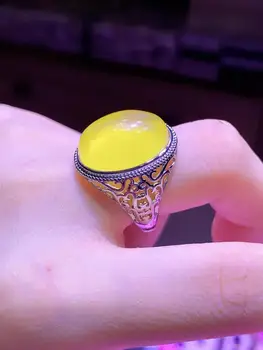 

Noble jewelry Realy Natural amber men's ring s925 silver inlay big ore gemstone ring for men adjustable Circle number pretty