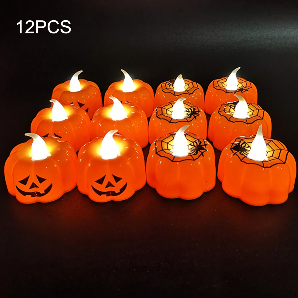 

12 Pcs Halloween Outdoor Scary Pumpkin LED Spider Light Flameless Candle