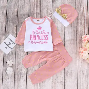 

2020 Spring New Baby Girl Clothes Cute Long Sleeve + Pants + Hat 3 Pieces Set Pink Kids Clothes For Newborns For 0-24 Months