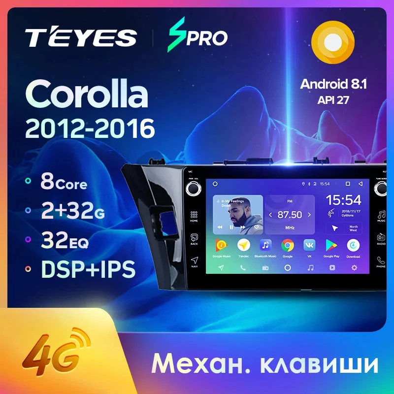 TEYES SPRO Штатная магнитола для Тойота Королла 11 E170 E180 Corolla 2012 2013 2014 2015 2016 Android 8.1 до 8