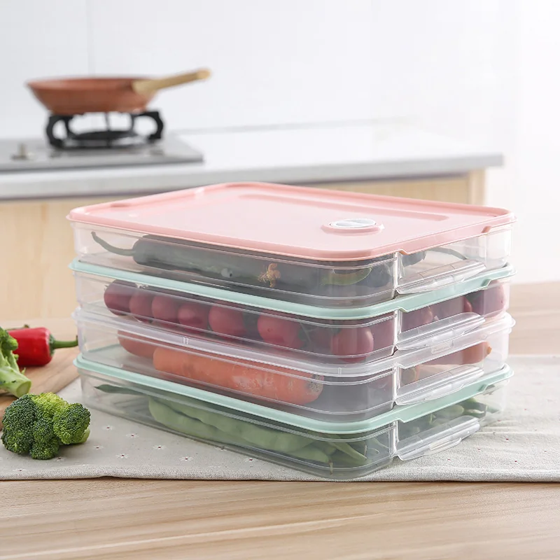

Container Airtight Food Preservation Tray Refrigerator Dumplings Storage Organizer Box with Lid K888