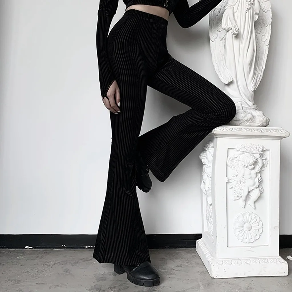 Gothic Women Solid Color High Waist Slim Fit Flares Casual Pants Spring Ladies Trouser streetwear Pantalones de mujer#D5 | Женская