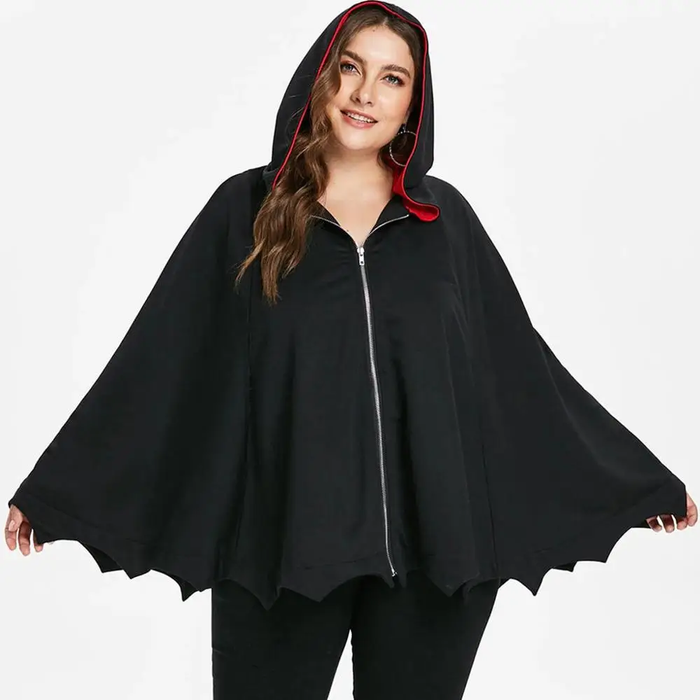 Cloak Women Halloween Zipper Hooded Plus Size Capes Shawl Coat Ponchos