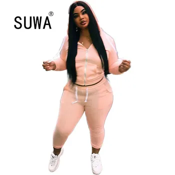 

Women Clothing Two Piece Outfits Casual Sweatsuit 2 Piece Set Plus Size XL~5XL Tracksuit Hoodies Long Pants Sports Matching Sets