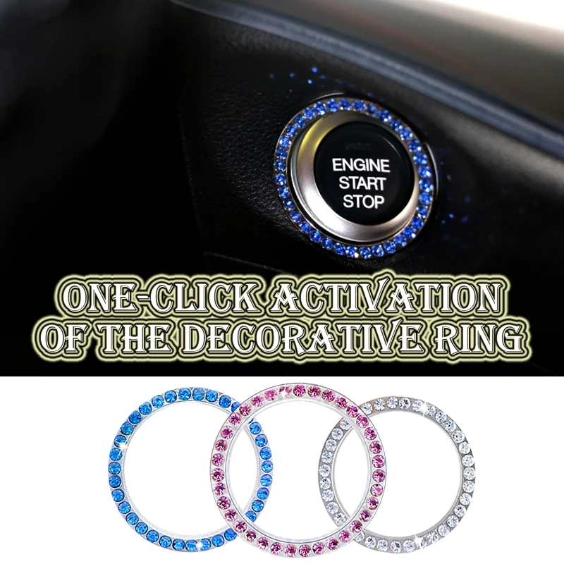 

Rhinestone Car Ignition Key Ornament Ring Auto Start Engine Button Decoration