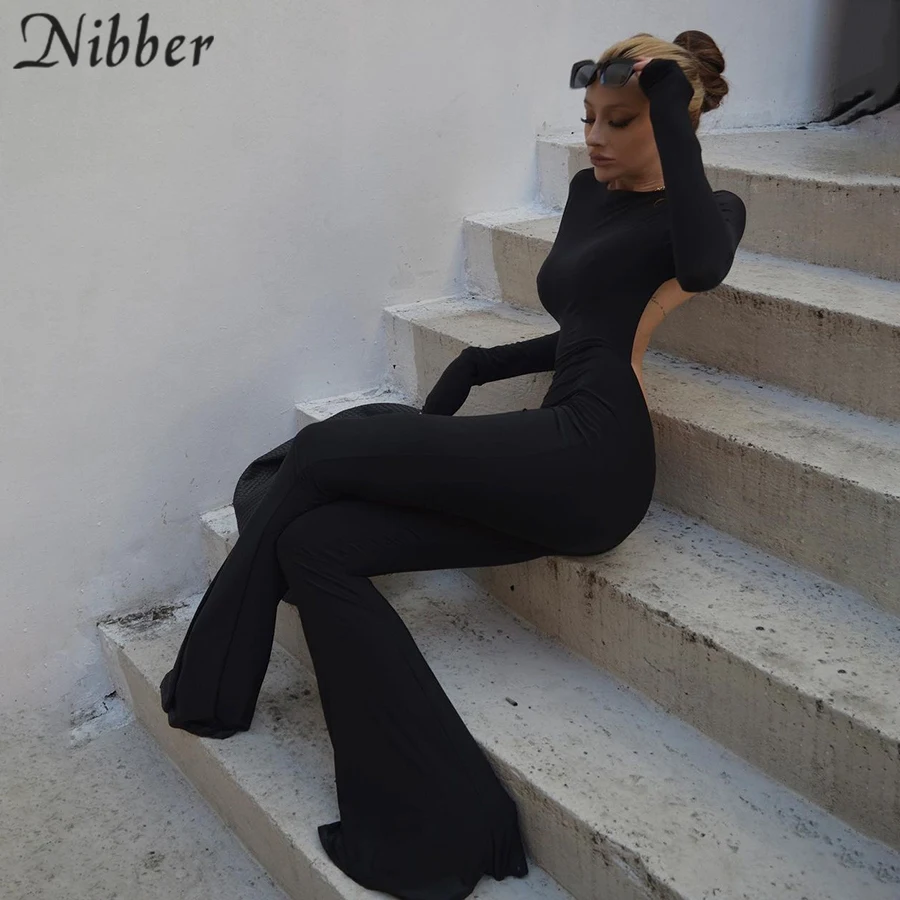 Новый осенний модный расклешенный комбинезон Nibber соблазнительный с открытой