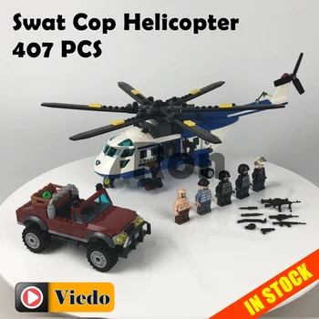 

Dropshipping 7003 407pcs blocks city Figure Swat Cop Helicopter Model building toys hobbies bricks for children
