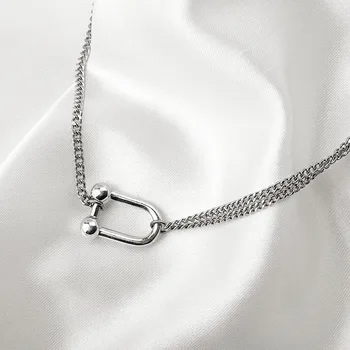 

Korea Fashion U-shaped Pendant Thai Silver Retro Necklace For Women Clavicle Chain Vintage Jewelry Accesorios