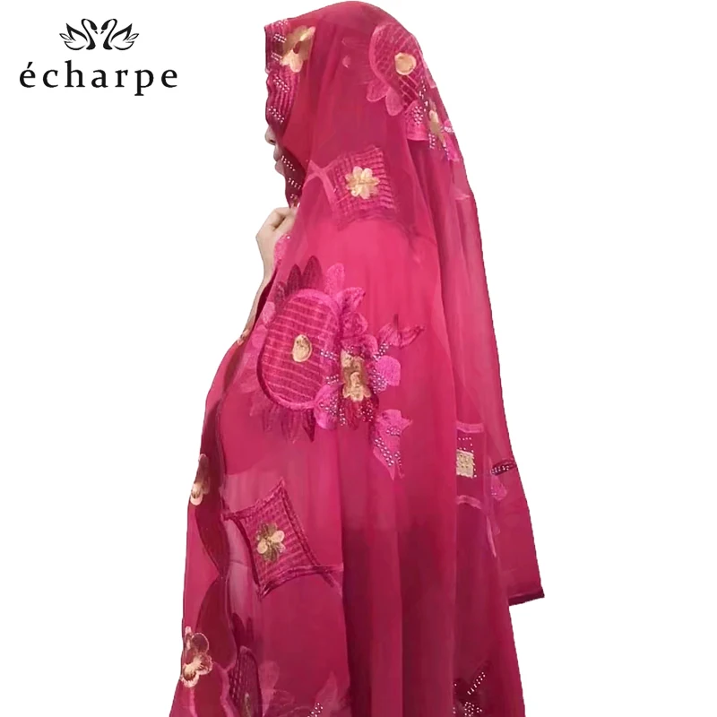 2019 New African Women Scarfs muslim embroidery soft chiffon big scarf for shawls wraps pashmina women scarf EC158