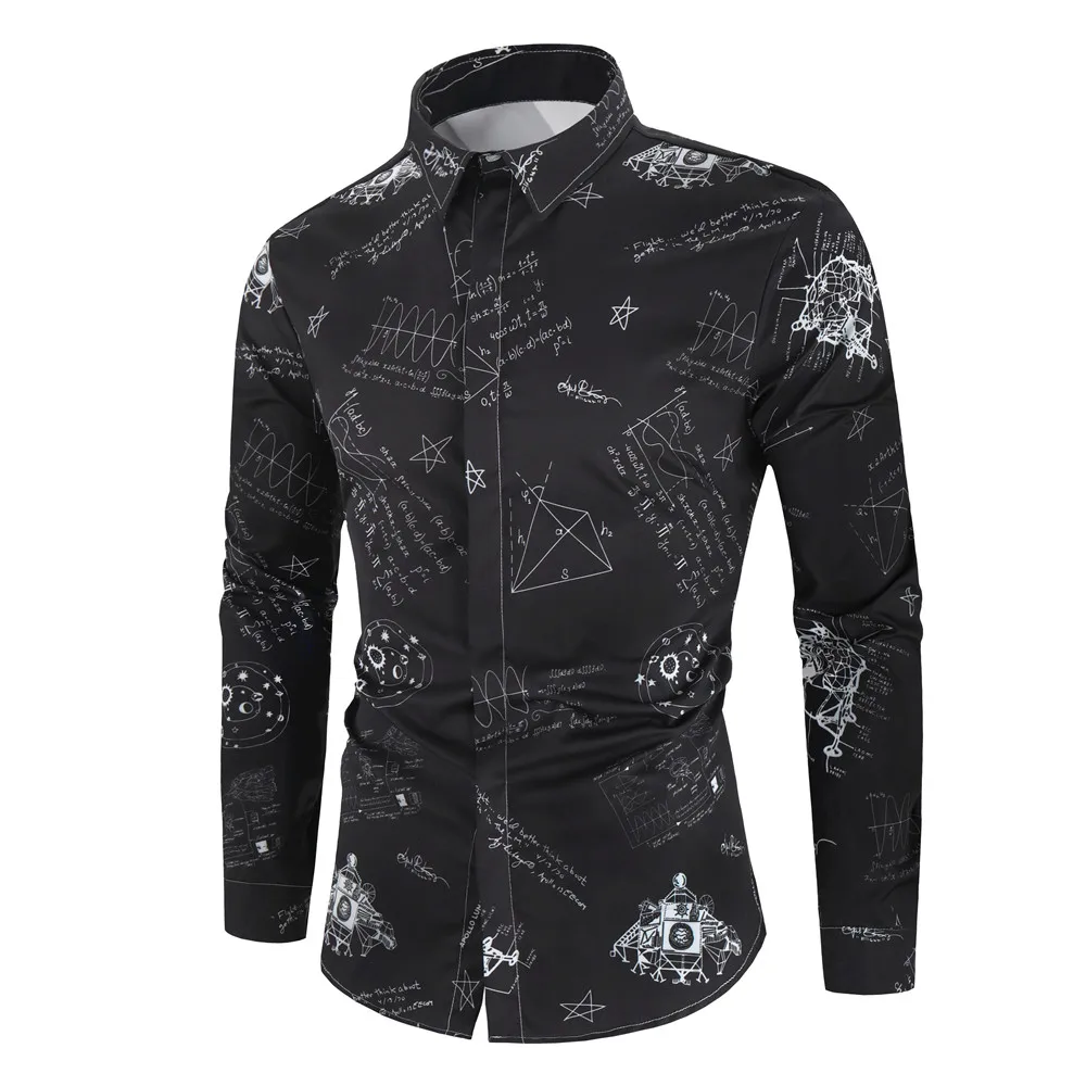 Мужская математическая рубашка Новая модная дизайнерская Повседневная рубашка с 3d принтом, рубашка с длинными рукавами, приталенная рубашка