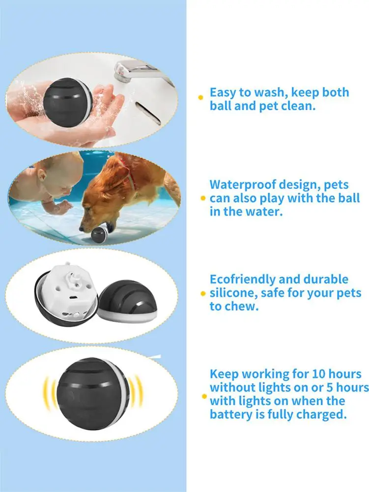 ABS игрушки для кошек Водонепроницаемый Pet нечестивый мяч анти-укус окружающей среды дружественная собака играя мяч DC 5V usb зарядка шары 360 прокрутка