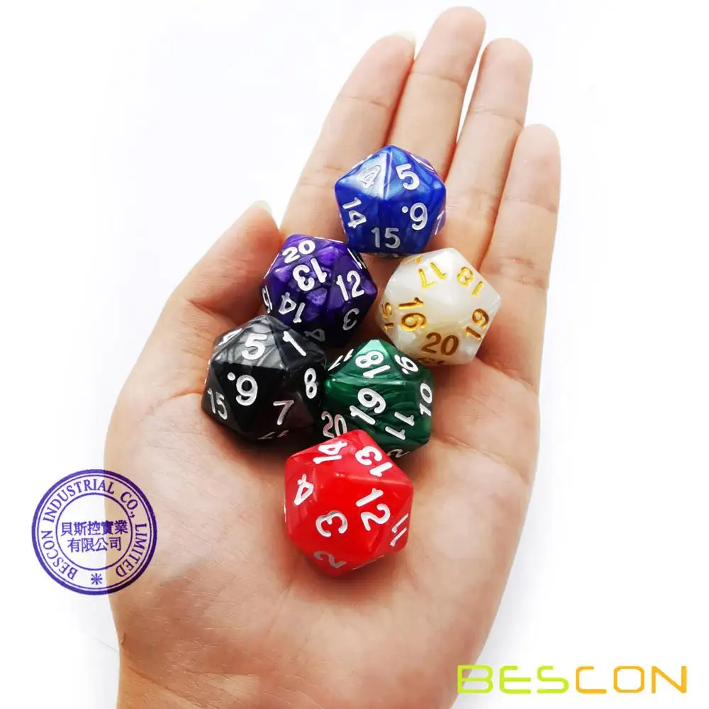 Spindown Dice Set Bescon D20 Spindown Dice 22MM Assorted Marble Colors 6pcs Set