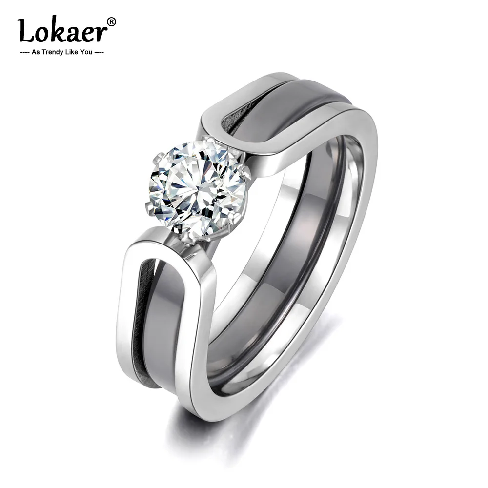 Lokaer Модные Двухслойные черные/белые керамические свадебные кольца с кристаллами