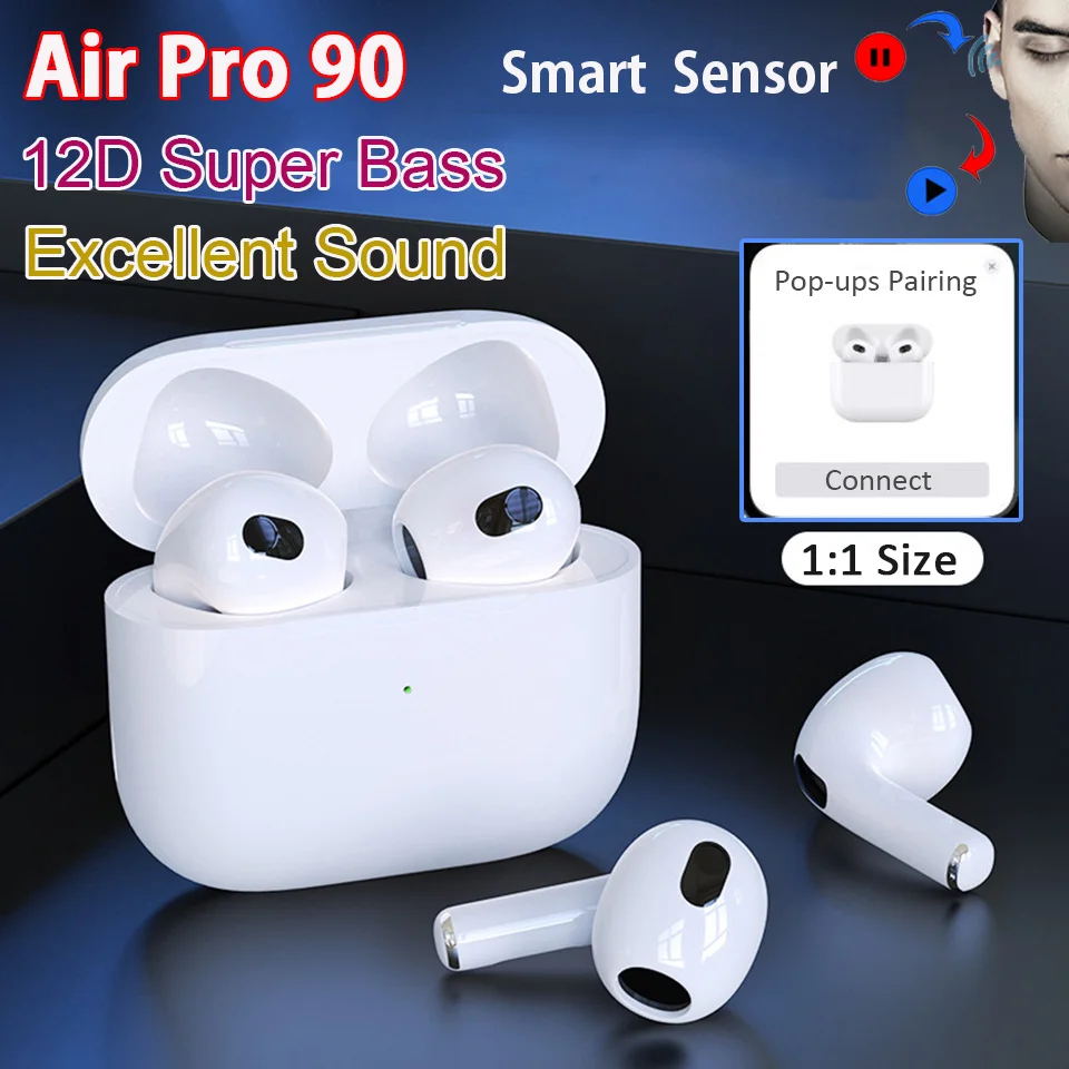Беспроводные наушники Air Pro 90 80 60 PK Air3 Air4 Air60 TWS Bluetooth 5 2 световой датчик