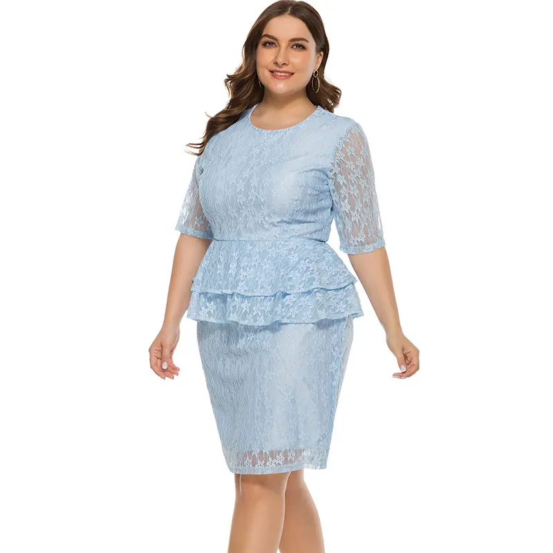 5XL размера плюс, Бандажное платье, женское облегающее платье-карандаш, весна, кружевное платье, половина рукава, молния, оборки, элегантное женское платье миди