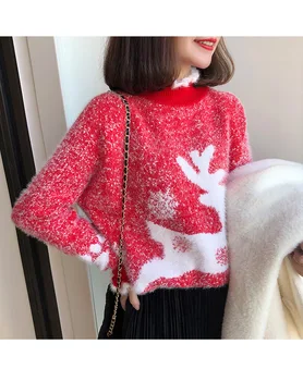 

adohon 2020 woman winter 100% Cashmere sweaters knitted Pullovers jumper High Quality Warm Female O-neck christmas pink sweater