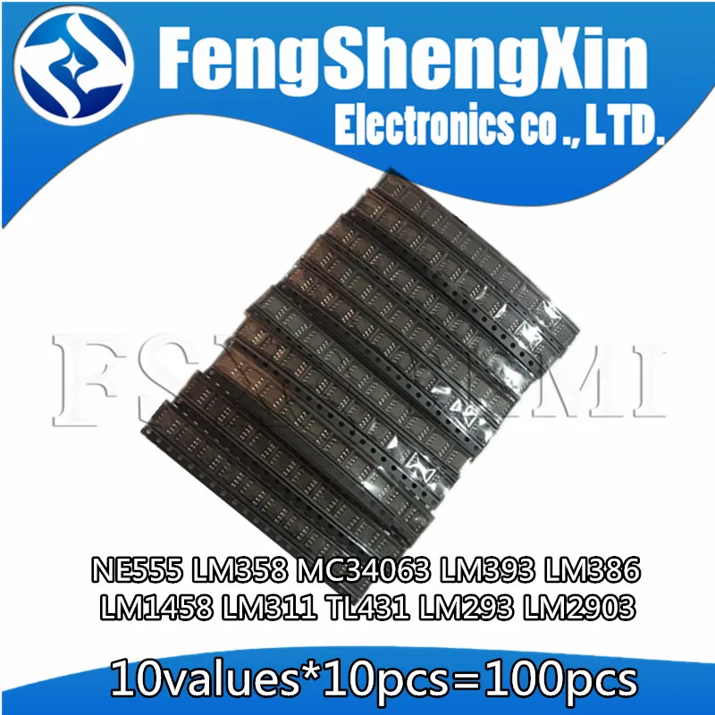 10 значений * шт. = 100 SMD IC Kit MC34063 LM358 LM393 LM386 LM1458 NE555 LM311 TL431 LM293 LM2903 | Электронные
