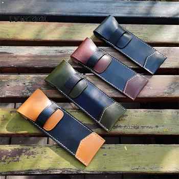 

LEACOOL Vintage Genuine Leather Pen Pencil Bag Holder Storage Sleeve Coin Purse Pouch Retro Office School Students Supplies Gift