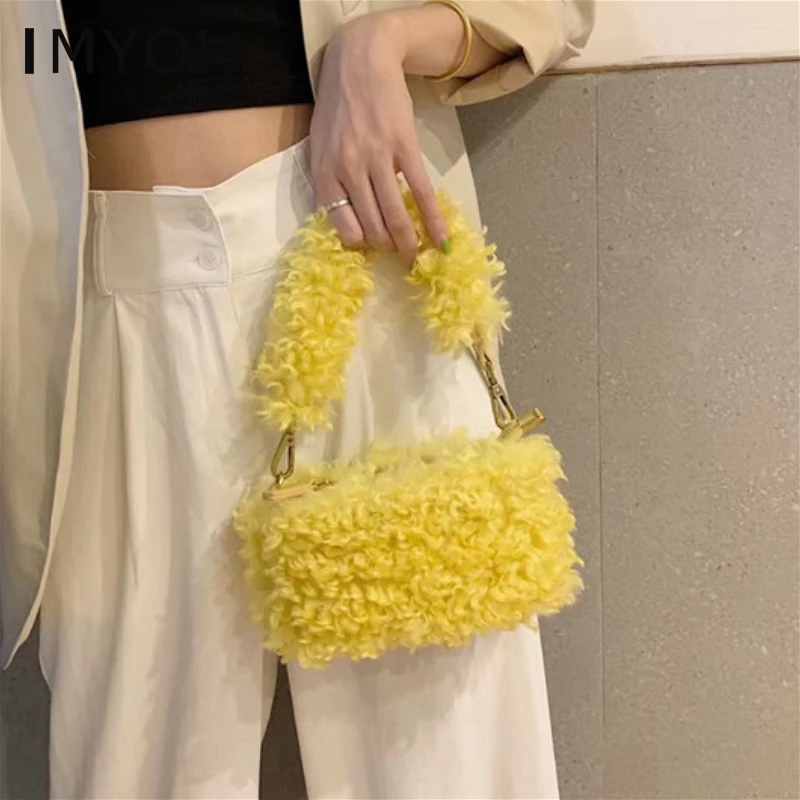 

Winter Fashion Luxury Women Mini Handbags Cute Plush Lamb Cashmere Ladies Shoulder Crossbody Bags All Match Girls Clutch Purse
